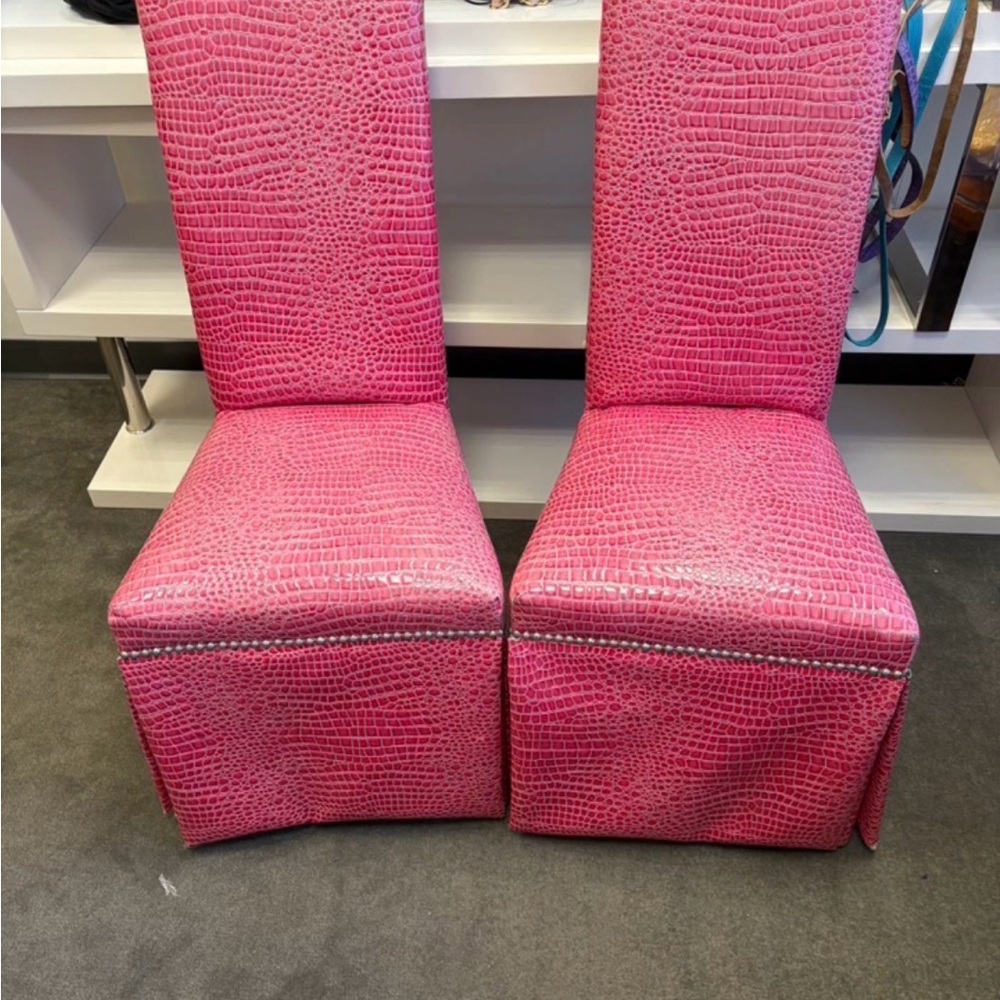 Vibrant Pink Crocodile Pattern Chair Covers pair of 2.